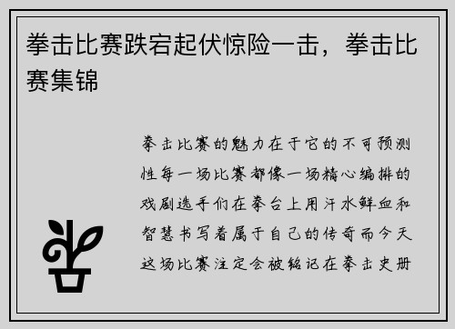 拳击比赛跌宕起伏惊险一击，拳击比赛集锦