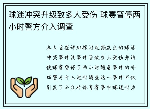 球迷冲突升级致多人受伤 球赛暂停两小时警方介入调查