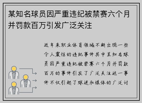 某知名球员因严重违纪被禁赛六个月并罚款百万引发广泛关注
